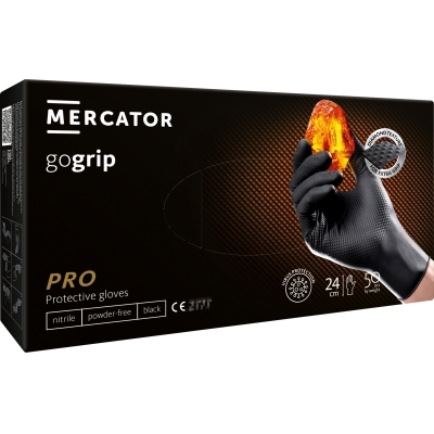 MERCATOR Gogrip Black - melni, izturīgi nitrila cimdi ar 3D tekstūru