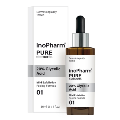 Inopharm Pure Elements sejas pīlings ar 20% glikolskābes pīlinga serumu