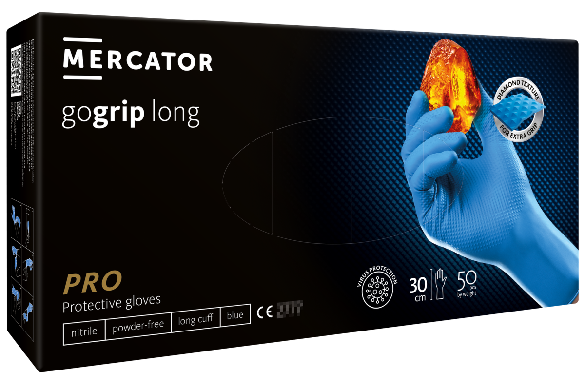 MERCATOR Gogrip Long – длинные, прочные нитриловые перчатки с 3D текстурой