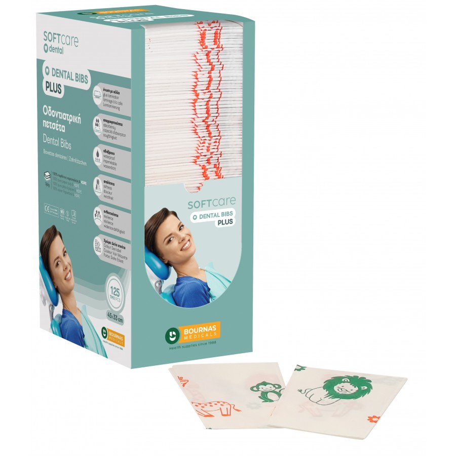 Dental Bibs Soft Care Plus 3ply with dispenser kids (125 pcs)