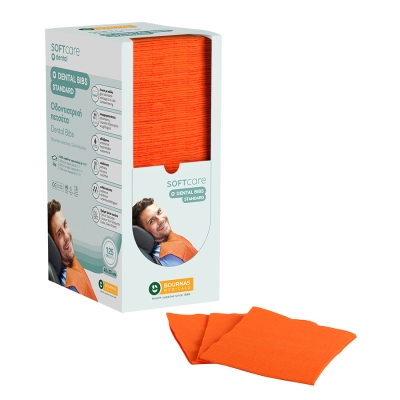 Zobārstniecības priekšautiņi Soft Care Standard 2ply ar dozatoru oranžs (4 x 125 gab.)