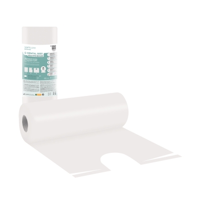 Zobārstniecības priekšautiņi rullī ar kakla izgriezumu 53 x 60 cm balts (80 gab.)