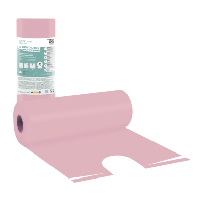 Zobārstniecības priekšautiņi rullī ar kakla izgriezumu 53 x 60 cm rozā (80 gab.)