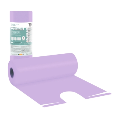 Zobārstniecības priekšautiņi rullī ar kakla izgriezumu 53 x 60 cm violets (80 gab.)