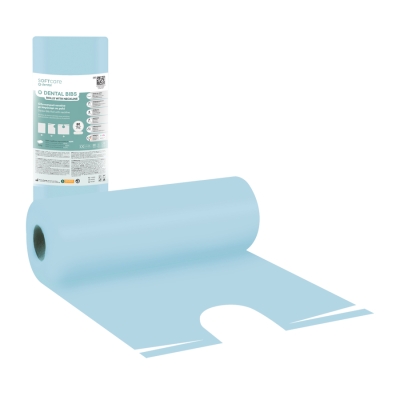 Zobārstniecības priekšautiņi rullī ar kakla izgriezumu 53 x 60 cm gaiši zils (80 gab.)