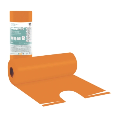 Zobārstniecības priekšautiņi rullī ar kakla izgriezumu 53 x 60 cm oranžs (80 gab.)