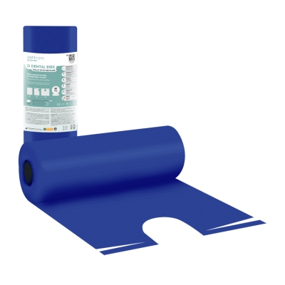 Zobārstniecības priekšautiņi rullī ar kakla izgriezumu 53 x 60 cm zils (80 gab.)