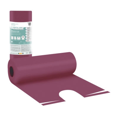 Zobārstniecības priekšautiņi rullī ar kakla izgriezumu 53 x 60 cm bordo (80 gab.)