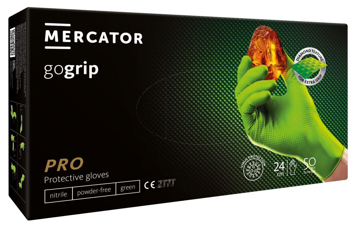 MERCATOR Gogrip Green – зеленые и прочные нитриловые перчатки с 3D текстурой