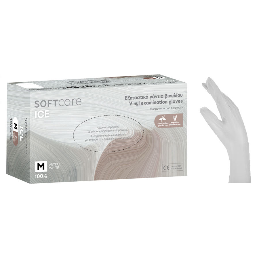 Виниловые перчатки Soft Care ICE - Белые без пудры (100 шт.)