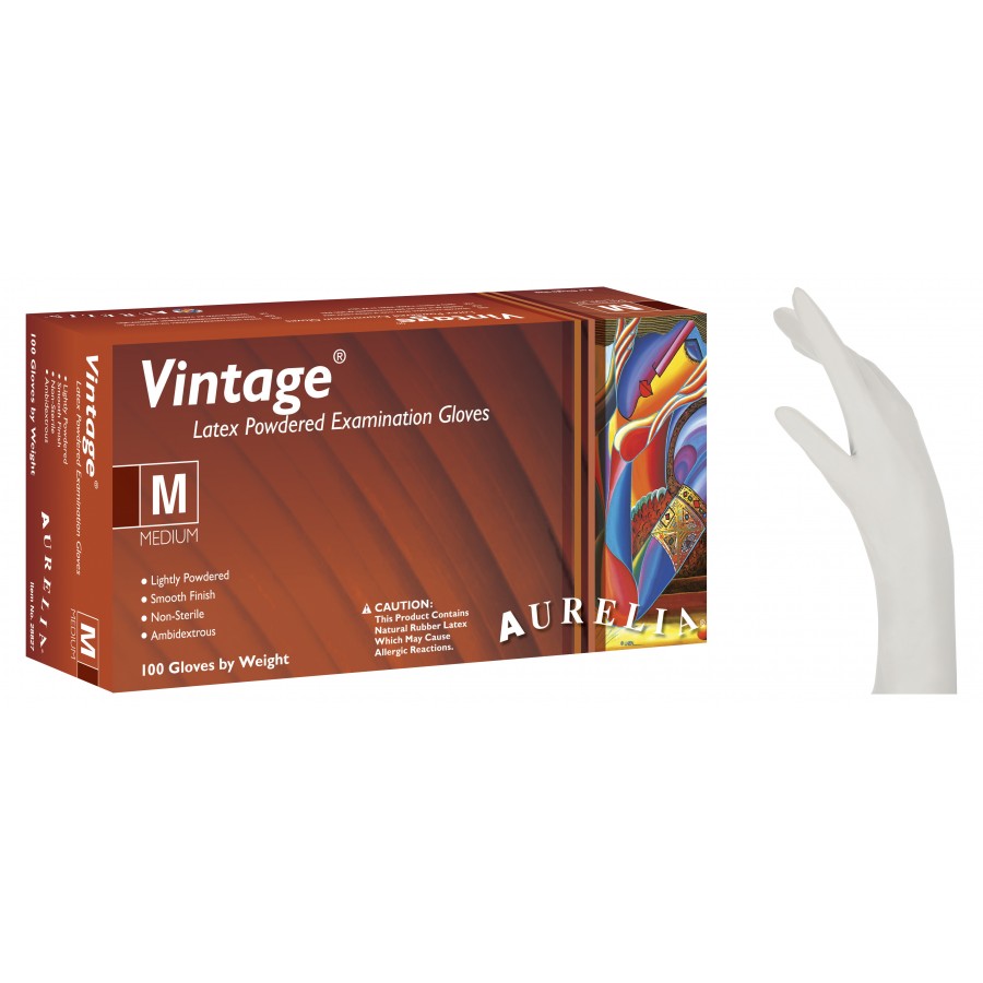 Lateksa cimdi Aurelia® Vintage, pūderēti, krēmīgi balti (100 gab.)