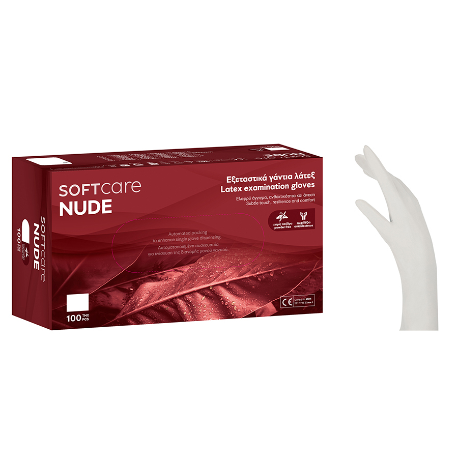 Gloves Latex Soft Care NUDE powder free white (100pcs)